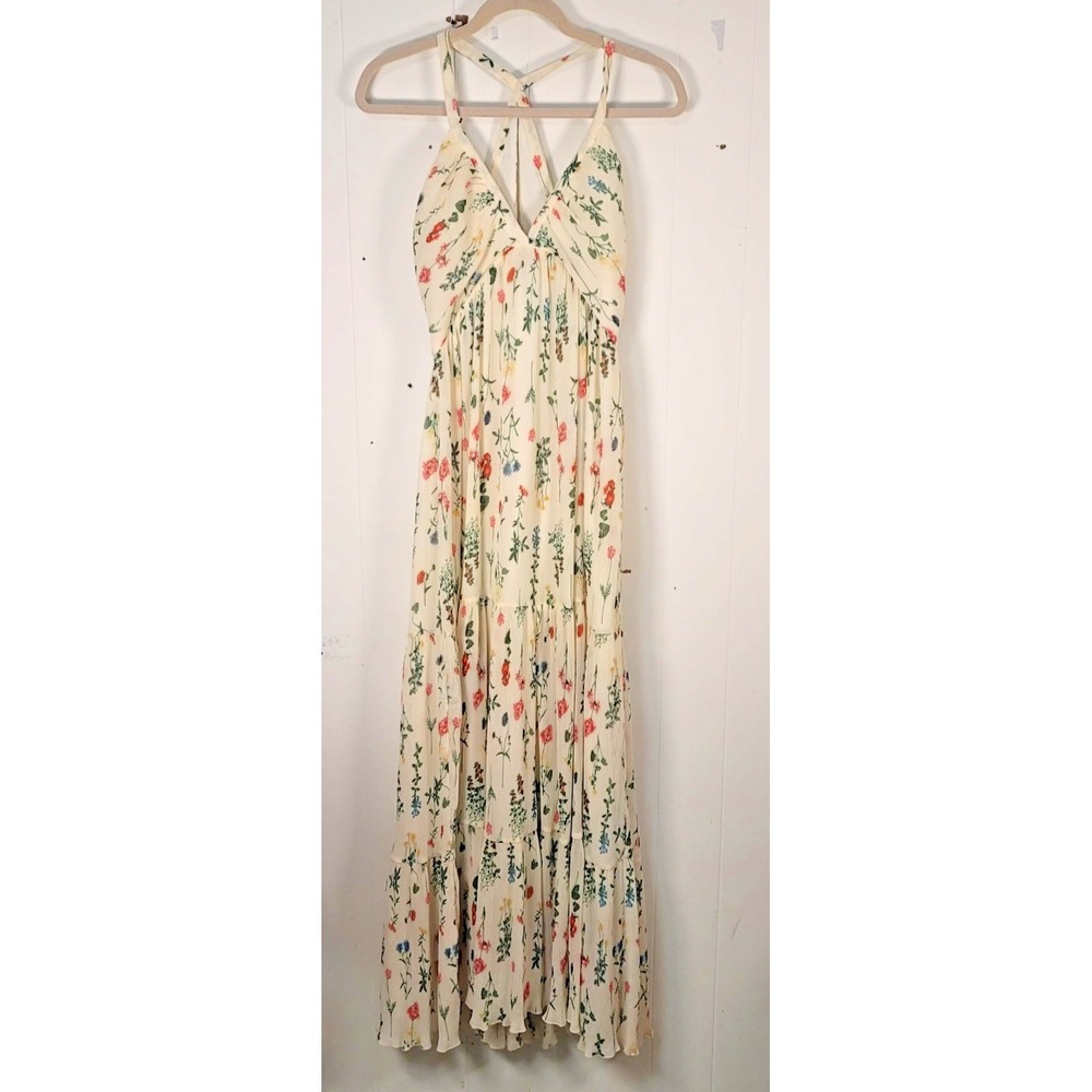 CeCe Dress Womens‎ M Ivory Multi Floral Pleated Maxi Summer Sundress New Resort